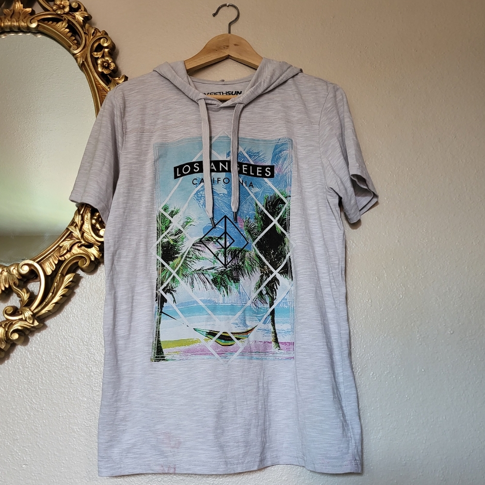 Los Angeles Beach Palm Tree Print Hooded Tee
